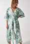 Women's Green Wraped Collar Patterned Summer Viscose Dress DK00166 - 4
