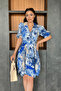 Double Breasted Collar Elastic Waist Mini Dress - SAX BLUE