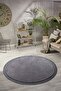 Vl Round Comfort Flat Fringed Plush Anthracite Floor Carpet