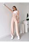 Woman's Beige Ring Detailed Elastic Waisted Gardener Salopet 6041