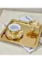 4 Pieces Titanium Plated Gold Stainless Steel Coffee Serving Presentation Tray & Saucer (21X21CM) - 4