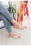 Skin Color Genuine Leather Banded Flat Sole 36-37-38-39-40 Size Women's Slippers - 2