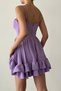 Women's Atlas Fabric Frilly Design Lilac Mini Evening Dress with Chest Pad Skirt 098 - 6