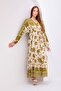 Women's Khaki Ethnic Flower Patterned Long Dress with Elastic Sleeve and Balloon Sleeves - 7