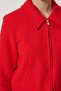 Women's Red Zippered Shirt Collar Tweed Jacket WF00069 - 5