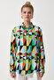 Women's Blue Red Graphic Patterned Viscose Shirt DD00138 - 4