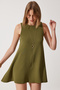 Women's Khaki Crew Neck Summer Woven Bell Dress RV00160