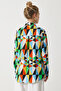 Women's Blue Red Graphic Patterned Viscose Shirt DD00138 - 6