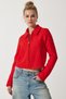 Women's Red Zippered Shirt Collar Tweed Jacket WF00069 - 3