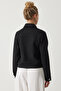 Women's Black Stylish Buttoned Woven Tweed Jacket with Pockets WF00063 - 6