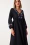 Women's Black Embroidery Detailed Oversize Linen Dress RG00027 - 6