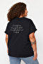 Siyah Bisiklet Yaka Sırt Baskılı %100 Pamuk Örme T-Shirt TBBSS23BF00024 - 2