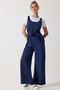 Women's Navy Blue Belted Linen Jumpsuit MC00282 - 4