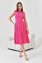 Flower Patterned Flexible Seersucker Fabric Zero Sleeve Pocket Detail Crew Neck Pink Summer Dress 102