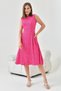 Flower Patterned Flexible Seersucker Fabric Zero Sleeve Pocket Detail Crew Neck Pink Summer Dress 102 - 6
