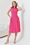 Flower Patterned Flexible Seersucker Fabric Zero Sleeve Pocket Detail Crew Neck Pink Summer Dress 102 - 7