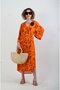 Orange V-Neck Floral Brooch Patterned Dress - 2