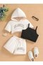 Children's Los Angeles Printed Hooded Crop T-Shirt, Strappy Crop Top and Shorts Set