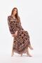 Women's Brown Button Detailed Placket Collar Ethnic Patterned Sleeve Elastic Balloon Sleeve Long Dress - 7