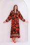 Women's Black Button Detailed Placket Collar Floral Print Sleeve Elastic Balloon Sleeve Long Loose Dress - 4