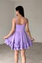 Women's Atlas Fabric Frilly Design Lilac Mini Evening Dress with Chest Pad Skirt 098 - 3