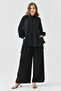 Women's Black Long Sleeve Shirt and Pleated Wide Leg Black Pants Bottom-Top Set 2051 - 7