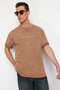Brown Oversized / Wide Cut Faded Effect Lettering Printed 100% Cotton T-Shirt Tmnss23Ts00174 - 3