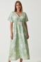 Women's Green Tropical Patterned Summer Raw Linen Dress BP00156 - 4