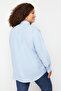 Açık Mavi Loose Fit Basic Pamuklu Uzun Kollu Dokuma Büyük Beden Gömlek TBBSS22GO0319 - 7