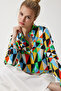 Women's Blue Red Graphic Patterned Viscose Shirt DD00138