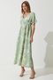 Women's Green Tropical Patterned Summer Raw Linen Dress BP00156 - 3