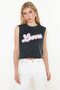 Black Slogan Printed Stone Detailed Washable Relaxed/Comfortable Fit Knitted Tank Top TWOSS24AL00045