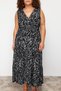 Black A-Line Animal Print V-Neck Knitted Plus Size Dress Tbbss22Ah00010 - 4