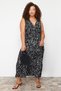 Black A-Line Animal Print V-Neck Knitted Plus Size Dress Tbbss22Ah00010
