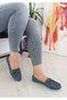 Blue Color Transparent Flat Sole Denim Material Women's Ballerinas with Bow