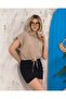 Women's Taupe color Sleeveless Lace-Up Cropped Linen Shirt - 3