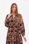 Women's Brown Button Detailed Placket Collar Ethnic Patterned Sleeve Elastic Balloon Sleeve Long Dress - 6