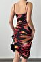 Women's Flexible Fabric Degaje Collar Digital Print Design Strap Evening Dress 096 - 3