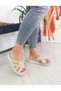 Skin Color Genuine Leather Banded Flat Sole 36-37-38-39-40 Size Women's Slippers - 4
