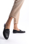 Livia Monroe Black Women's Genuine Leather Chain Loafer Daily Shoes - 3