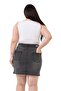 Large Size Five-Pocket Anthracite Mini Denim Skirt with Grinding Detail - 3