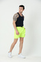 Men's Neon Yellow-black Garnished Embroidered Pool-Sea Shorts - 3