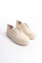 Talivina Beige Women's Laceless Genuine Leather Sneaker Daily Shoes