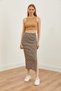 Women's Stone Brown Slit Striped Lycra Midi Skirt ETK-19000242 - 2