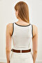 Women's White Robe Detailed Slim Corded Crop Blouse BLZ-19002622 - 5