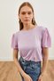 Women's Lilac Sleeve Balloon Scallop Detailed Knitted Viscose Blouse BLZ-19002598 - 3
