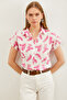Women's Brush Fuchsia Patterned Linen Bat Shirt GML-19001205 - 3