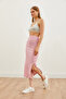 Women's Candy Pink Slit Striped Lycra Midi Skirt ETK-19000242 - 2