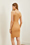 Women's Biscuit V-Neck Openwork Detailed Ribbed Mini Knitwear Dress ELB-19002142 - 5