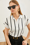 Women's White Striped Bat Viscose Shirt GML-19000617